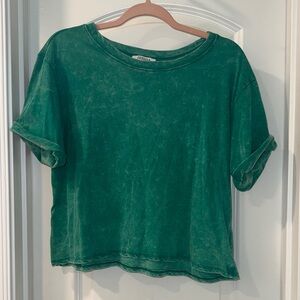 Zenana Green Short Sleeve Tee with cuff sleeves